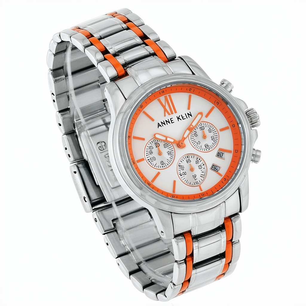 Anne Klein Women's 109181ORSV Silver-Tone Stainless-Steel and Orange Bracelet Watch