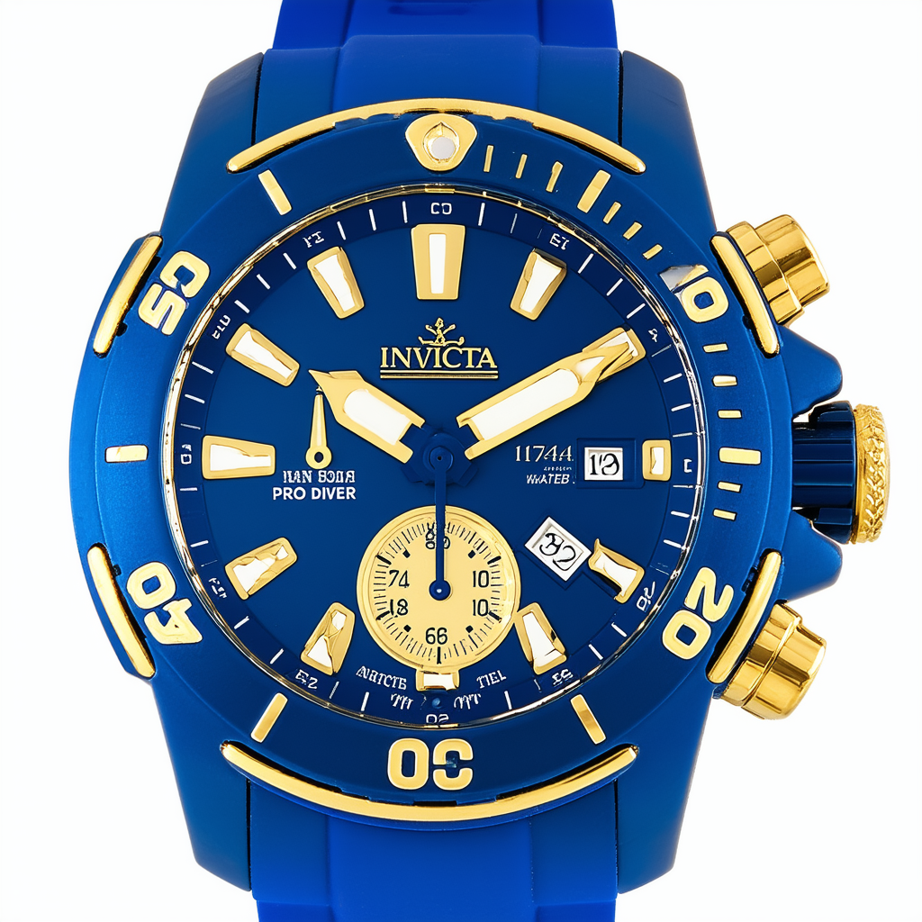 Invicta Men's 18740 Pro Diver 18k Gold Ion-Plated Watch with Blue Silicone Band