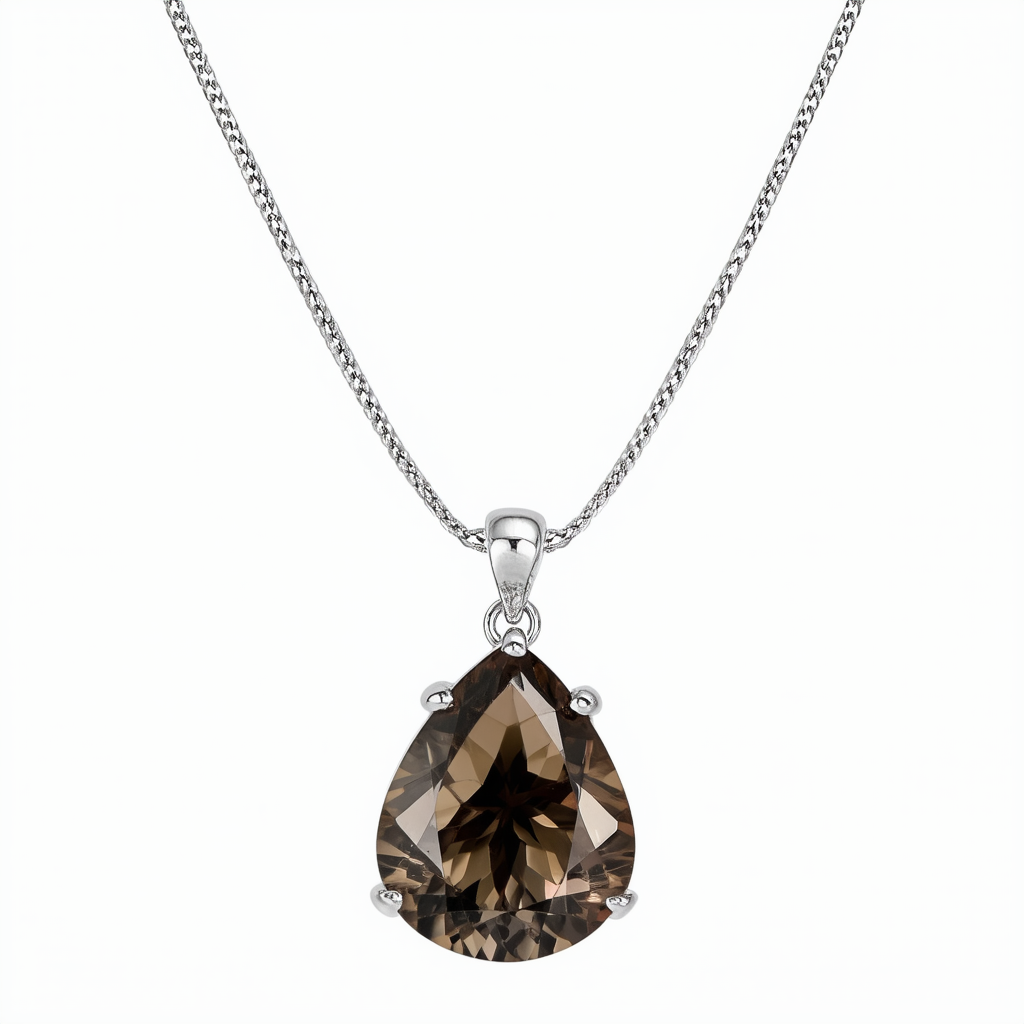 Amazon Collection Sterling Silver Faceted Smoky Quartz Necklace, 18"