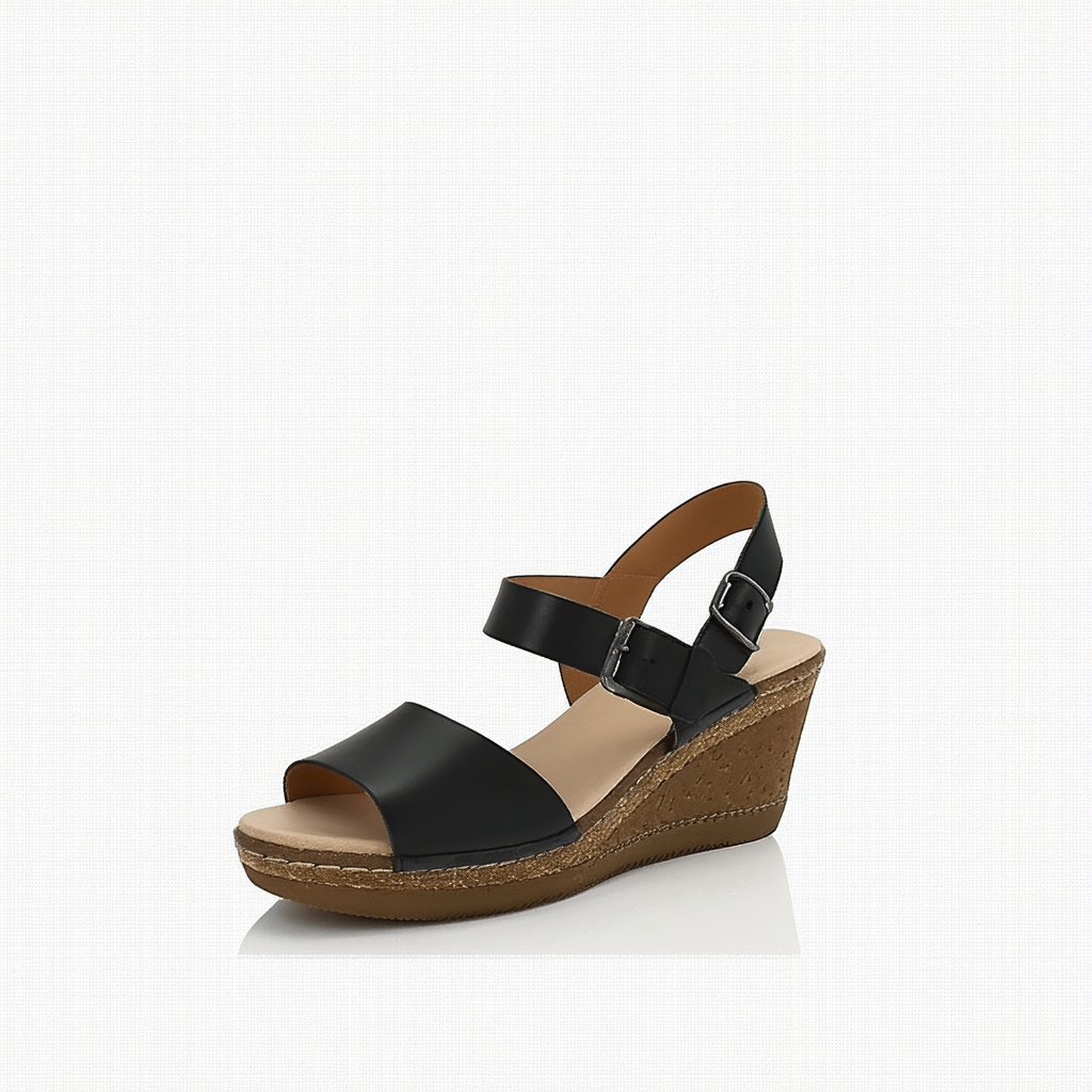 Clarks Women's Annadel Molly Wedge Sandal, Black Leather, 10 W US