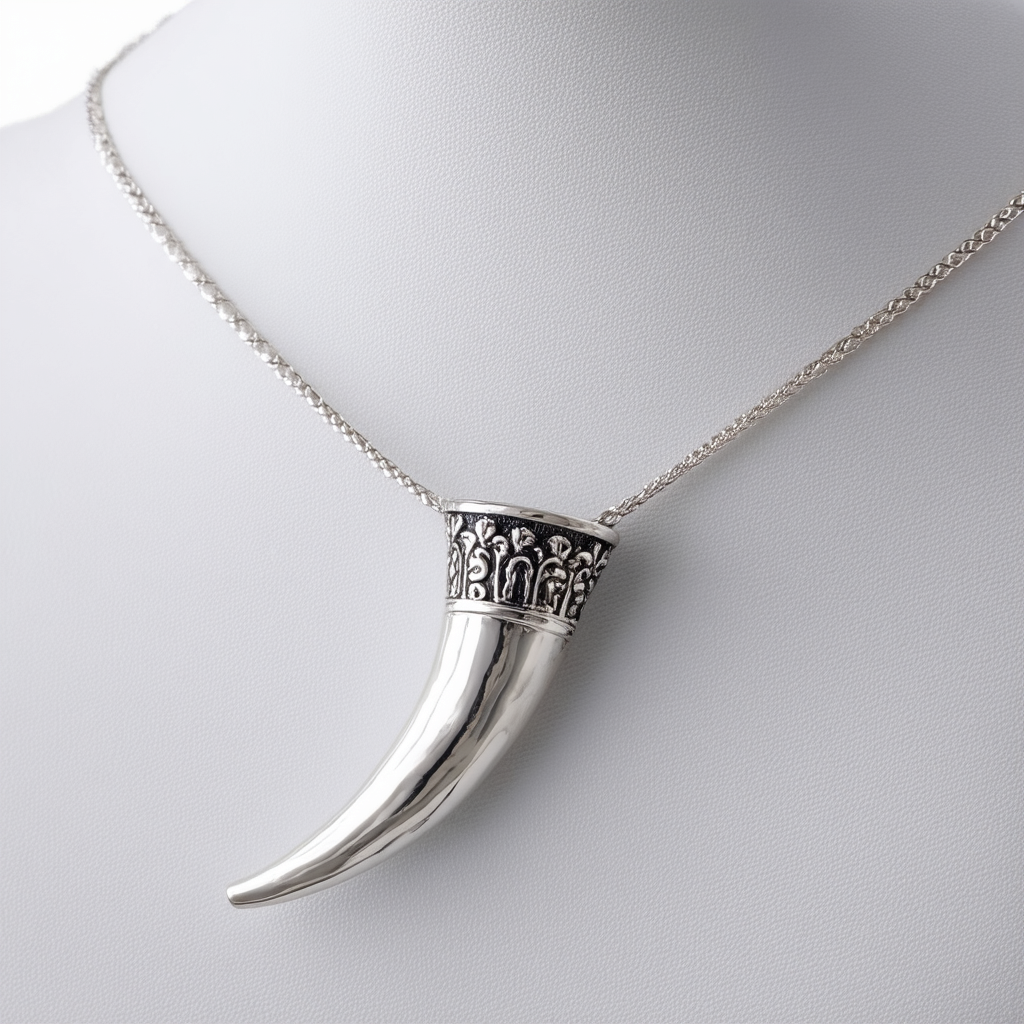 Amazon Collection Sterling Silver Large Italian Horn Pendant Necklace, 18"