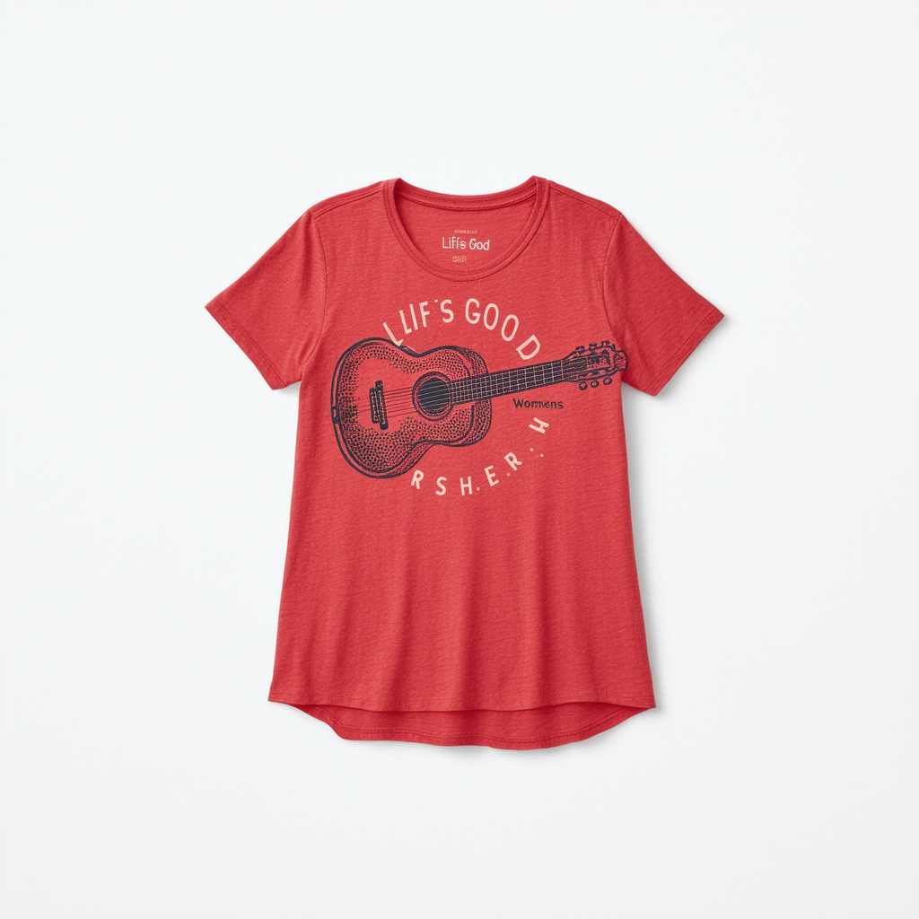 Life is Good Women's Crusher Heritage Guitar T-Shirt (Chili Red)