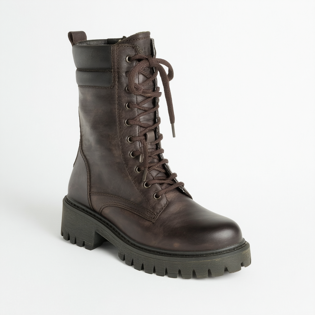 Naturalizer Womens VAL Leather Lug Sole Combat & Lace-up Boots