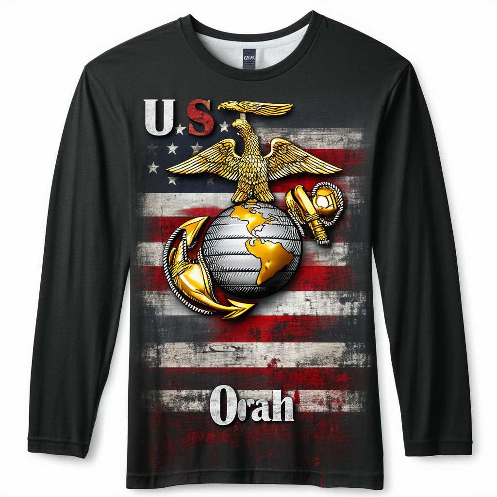 US Marine Corps Oorah Unisex Adult Long-Sleeve T Shirt for Men and Women