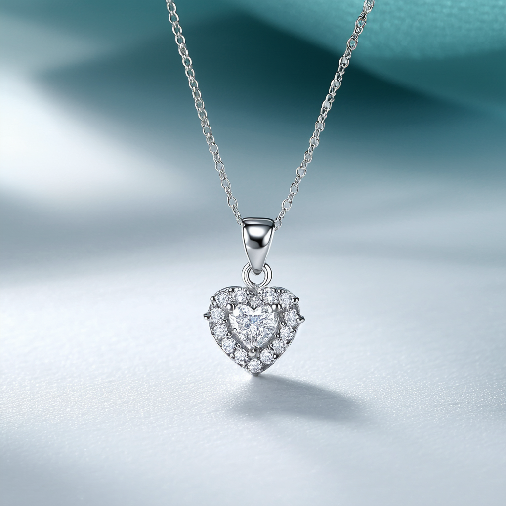 Amazon Collection Sterling Silver Round Created White Sapphire Heart Pendant Necklace, 18"