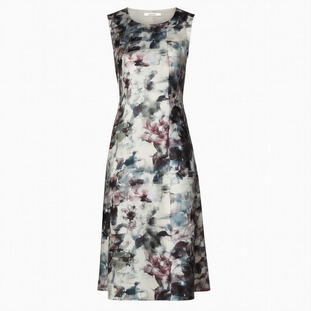 Calvin Klein Women's Sleeveless Round Neck Fit and Fare Dress in Blurred Floral Print