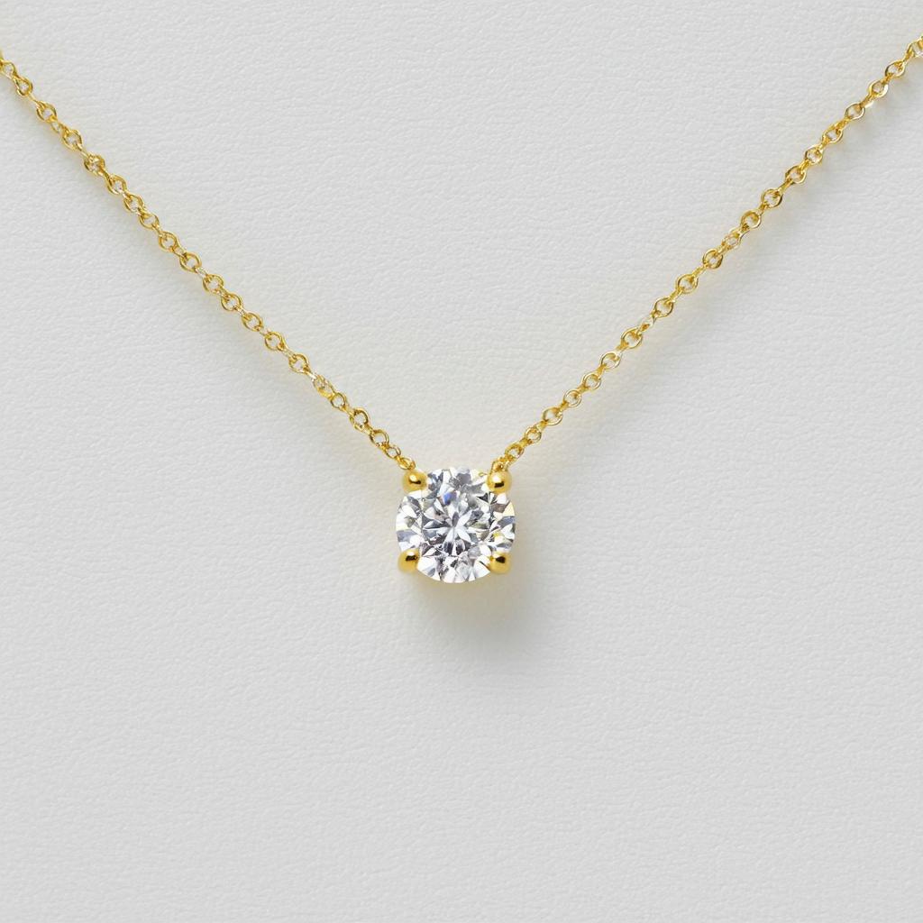 Amazon Collection Yellow Gold Plated Sterling Silver Round Cubic Zirconia Pendant Necklace , 18"
