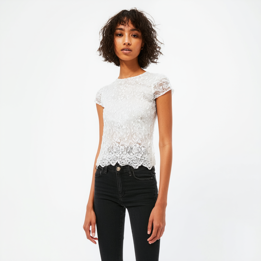 Calvin Klein Jeans Women's S/s Coated Lace Top