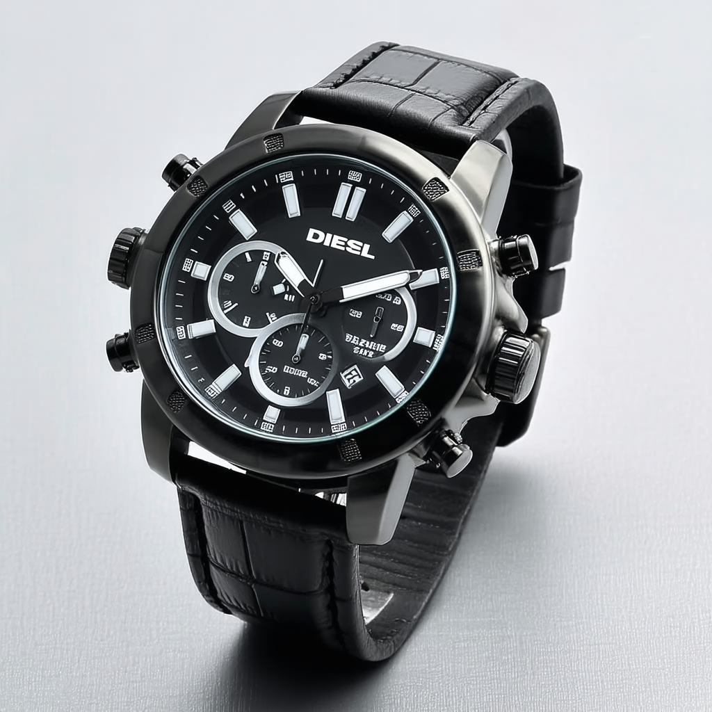 Diesel Digital Analog Black Leather Mens Watch DZ7138