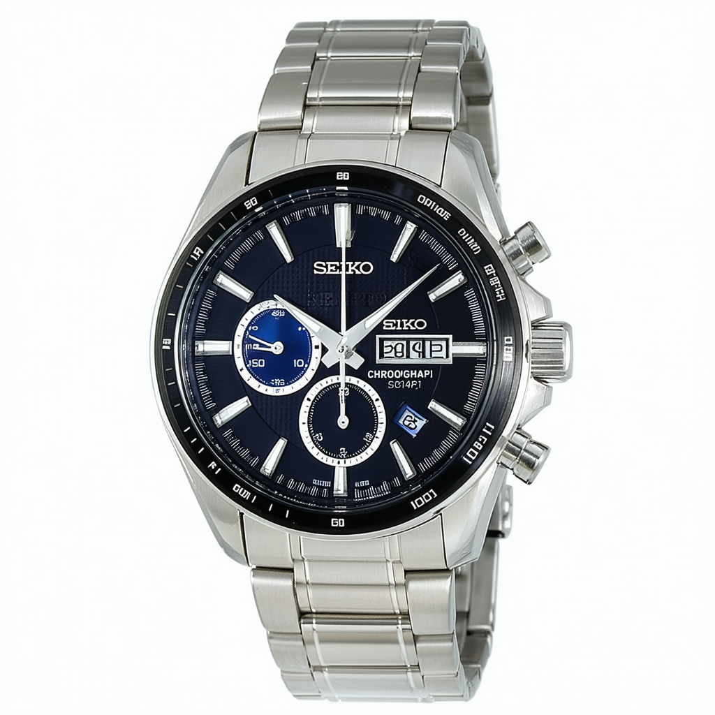 Seiko Men's Chronograph Solar Powered Watch with Stainless Steel Strap SSC147P1