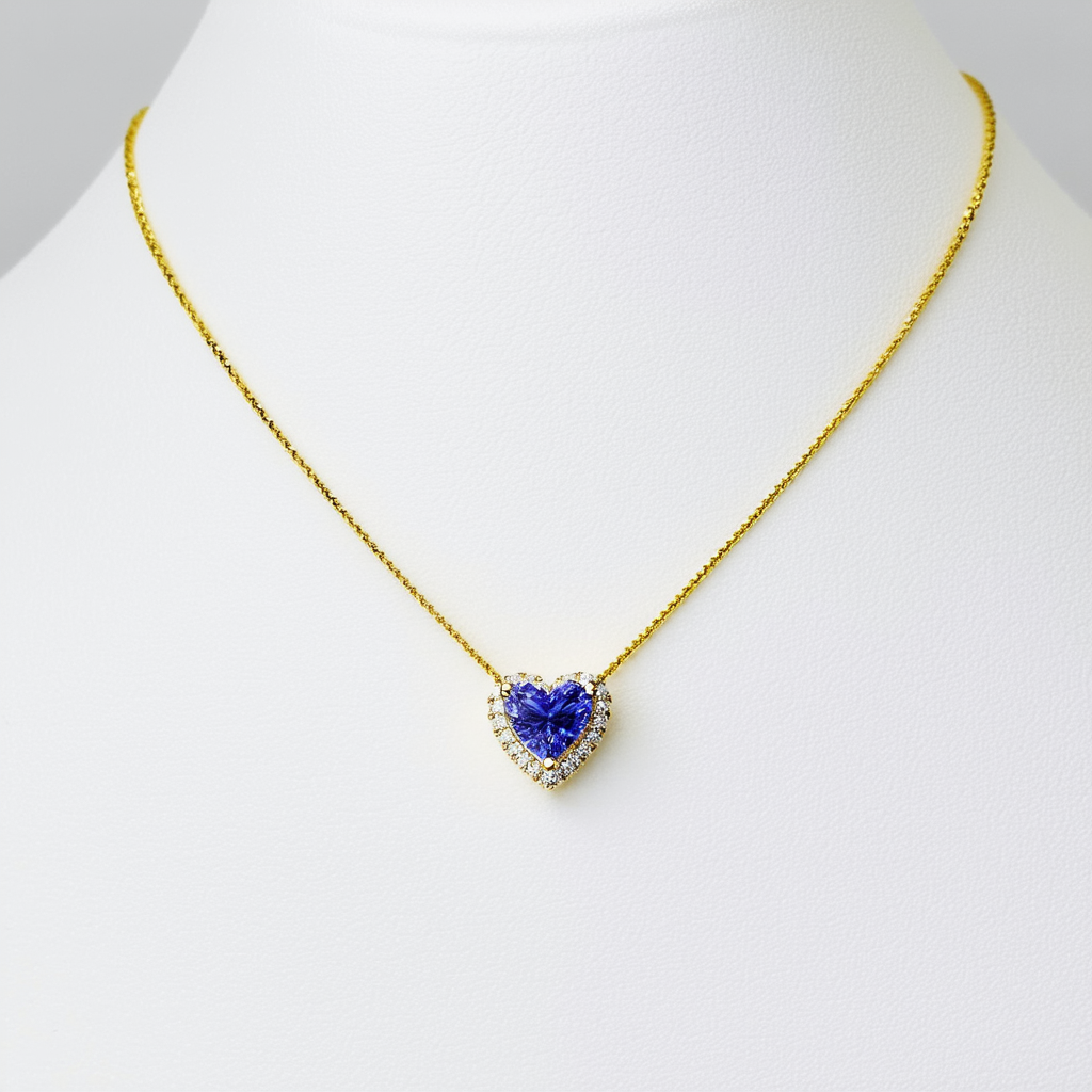 Amazon Collection 10k Yellow Gold Tanzanite and Diamond-Accented Heart Pendant Necklace, 18"
