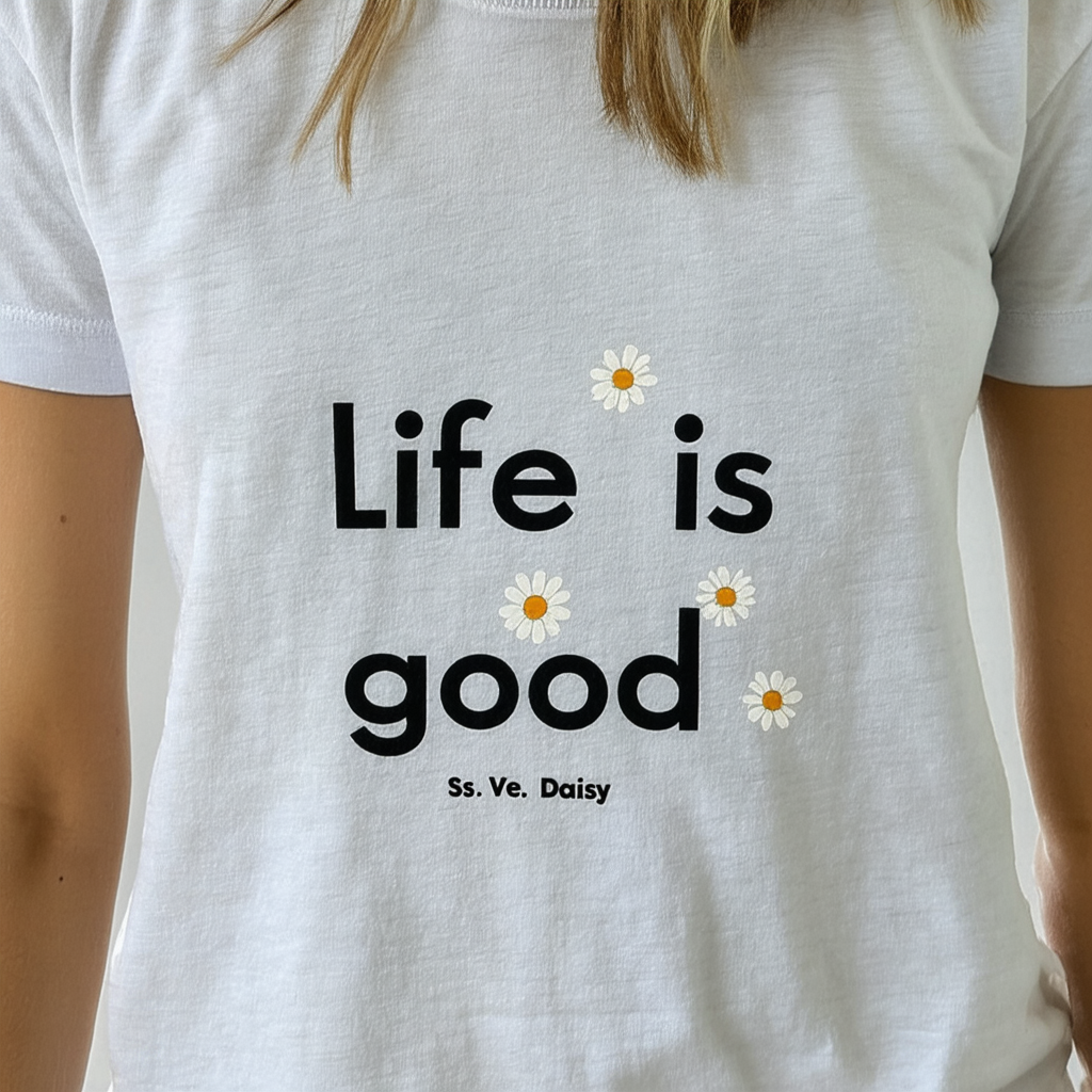 Life is Good Women's Ss Cool Vee Daisy Wtrclr Frscrl T-Shirt,
