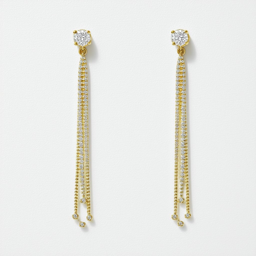 Amazon Collection 14k Yellow Gold Italian Hand Diamond-Cut Station Dangling Three Strand Earrings