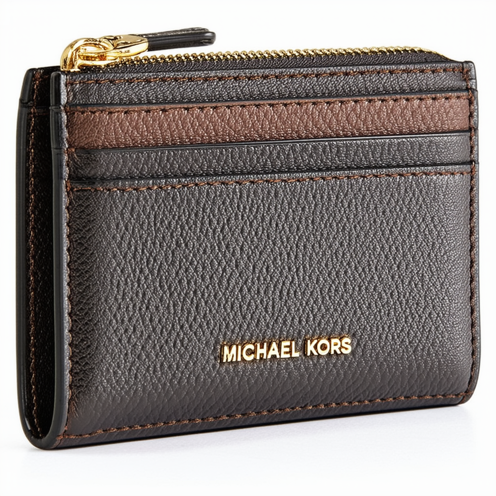 Michael Kors Jet Set Travel Zip Around Leather Card Case Wallet Brown MK Racing Green