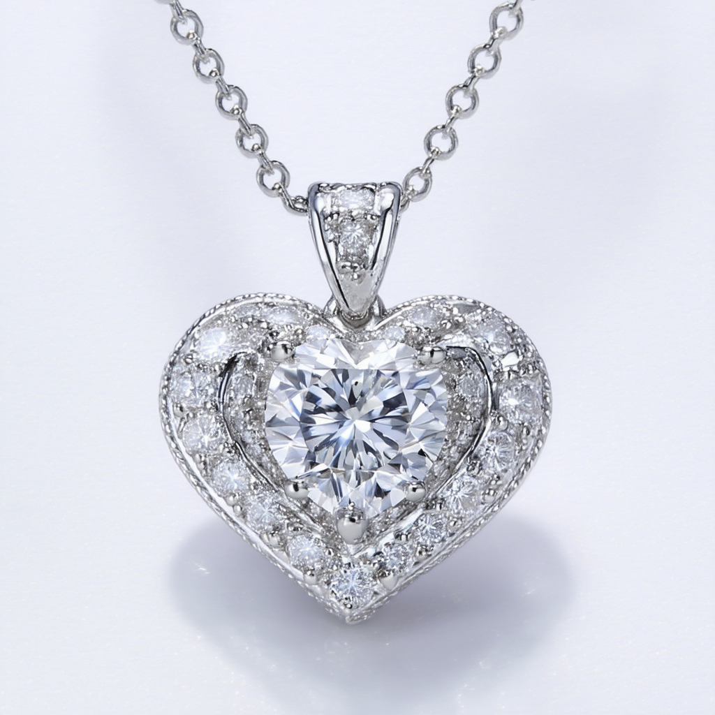 Amazon Collection Sterling Silver Cubic Zirconia Heart Pendant