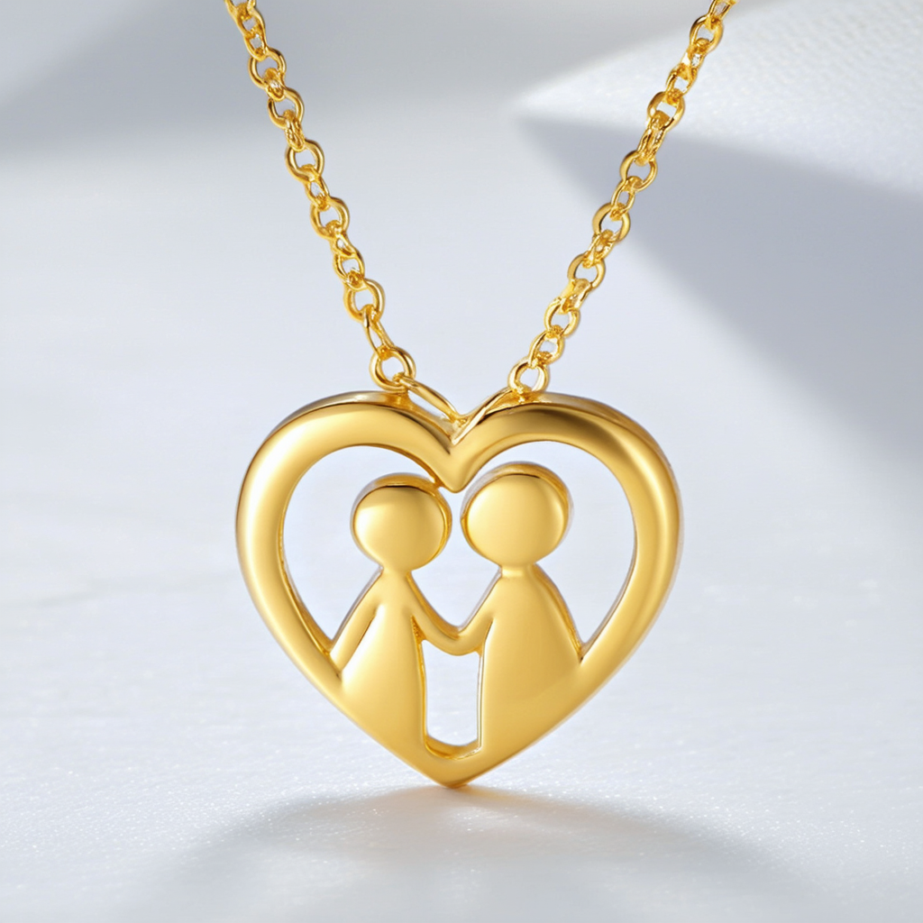 Amazon Collection 18k Gold Plated Sterling Silver Mom and Child Heart Shape Pendant Necklace