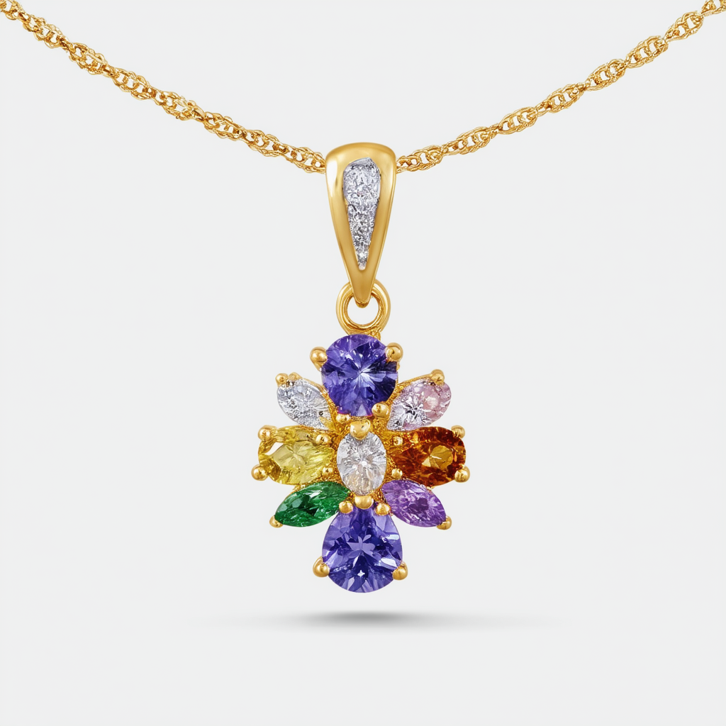 Amazon Collection 18k Yellow Gold Plated Sterling Silver Multi Gemstone Pendant Necklace, 18"