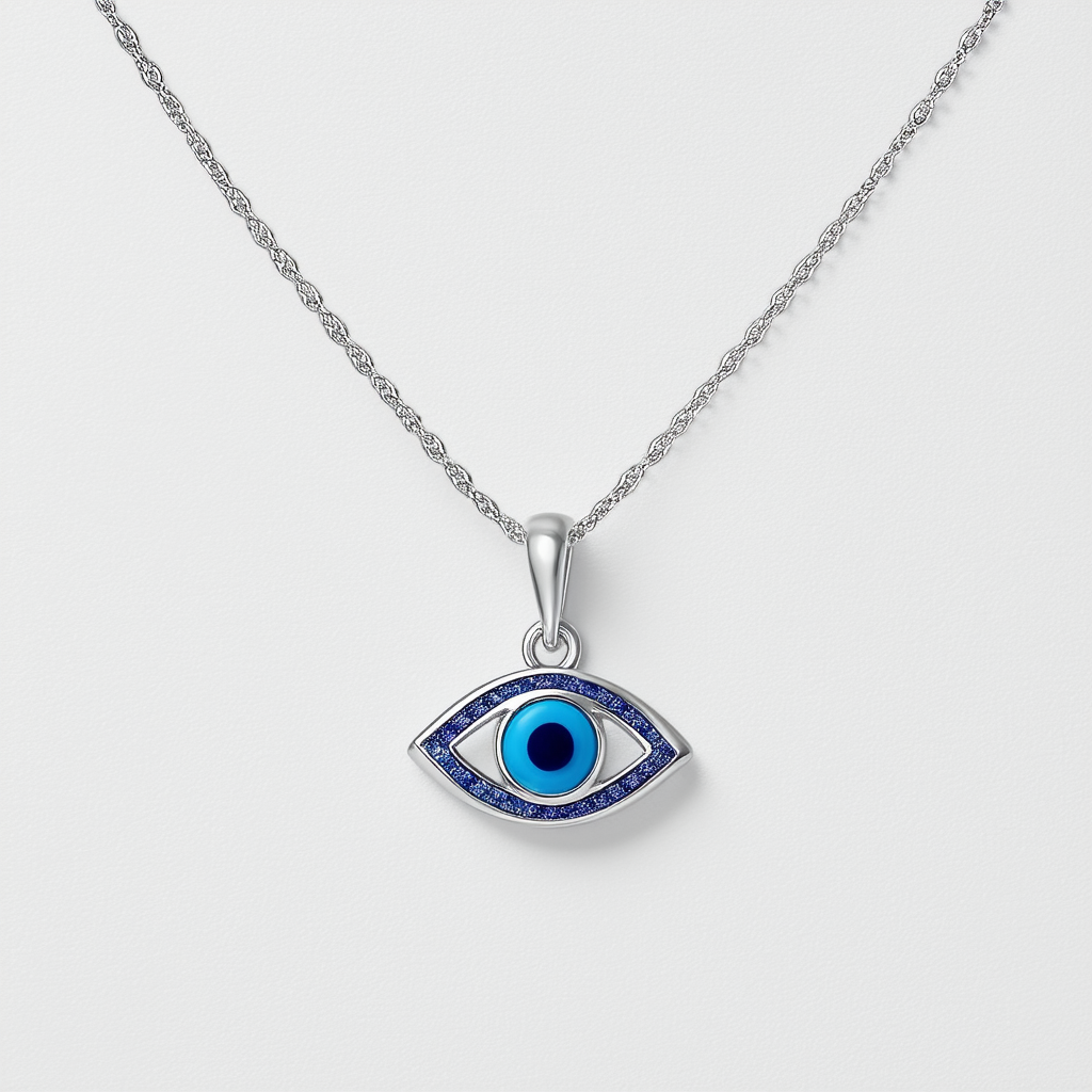 Nine West "Good Fortune" Silver-Tone and Blue Evil Eye Pendant Necklace, 18"