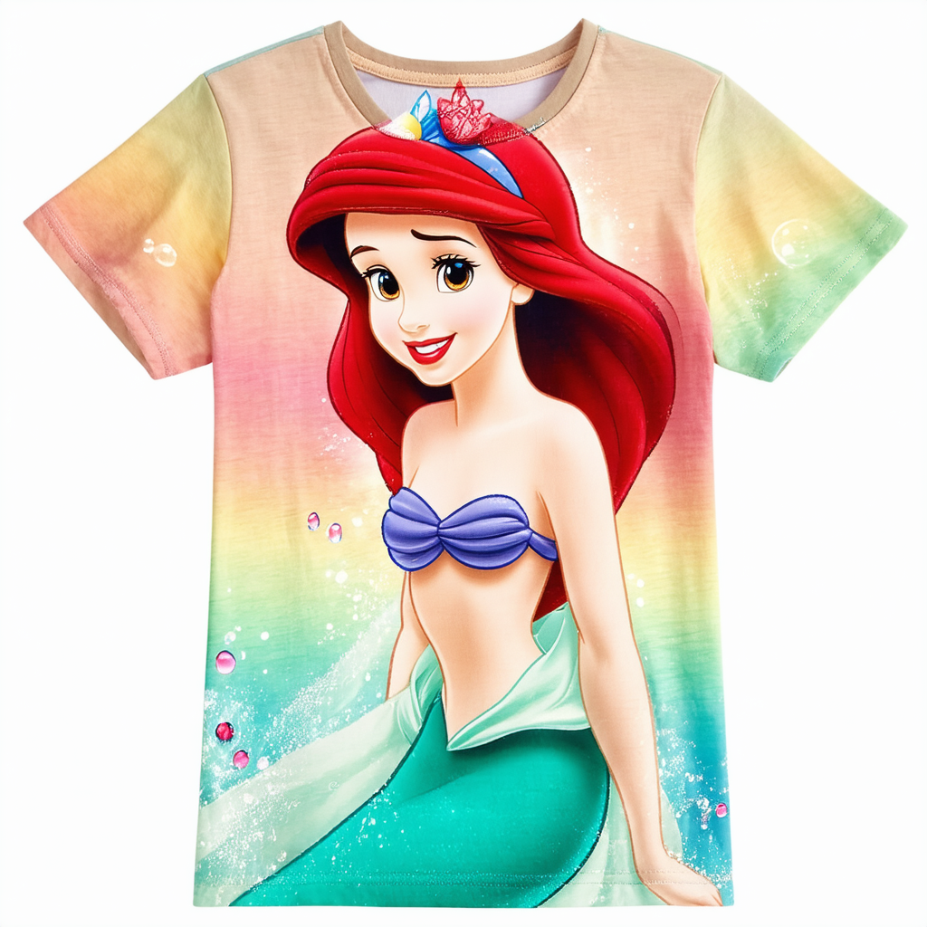 Disney Princess Rainbow Ariel Girl's Solid Crew Tee