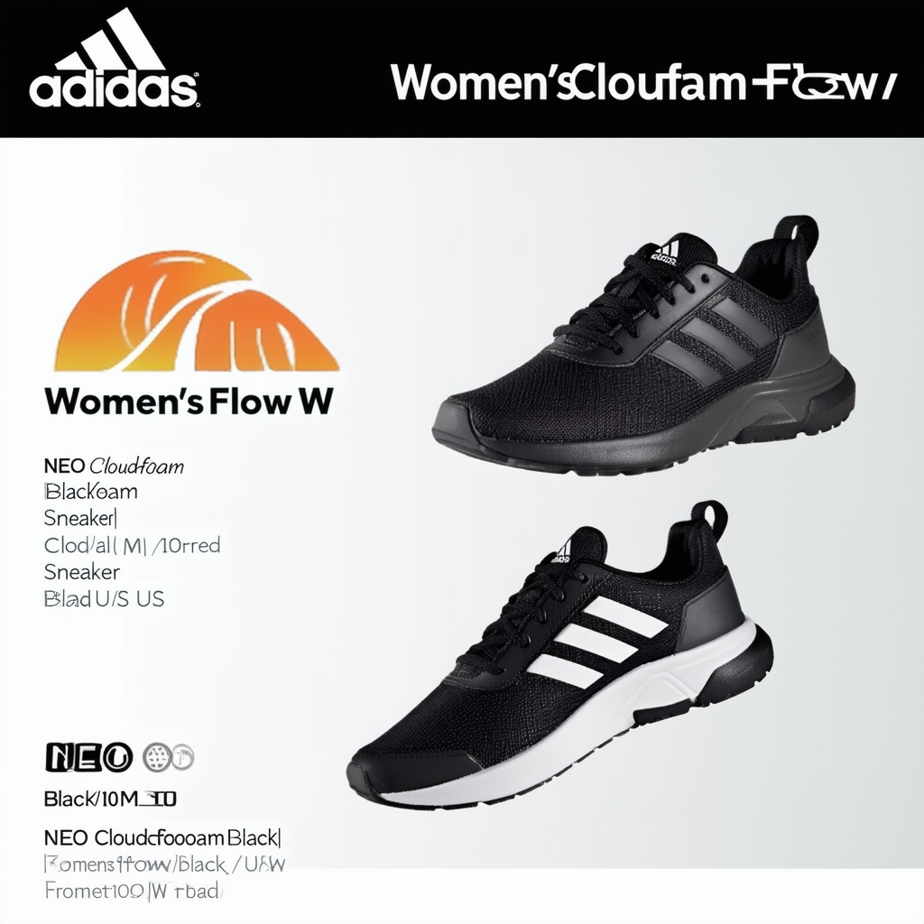 adidas NEO Women's Cloudfoam Flow W Casual Sneaker,Black/Black/Flared,10 M US
