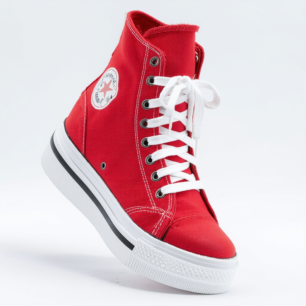 Canvas High Top Front Lace Platform Sneaker AA84 - Red