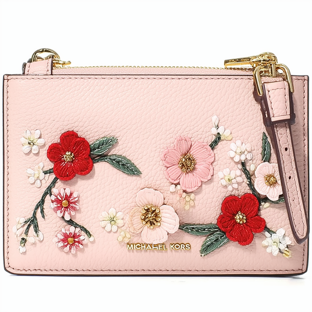 MICHAEL Michael Kors Adele Floral Appliqué Leather Smartphone Wristlet in Red