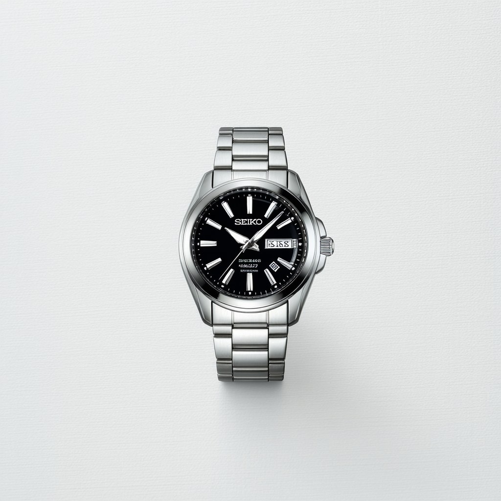 Seiko Black Dial Stainless Steel Kinetic Mens Watch SKA529