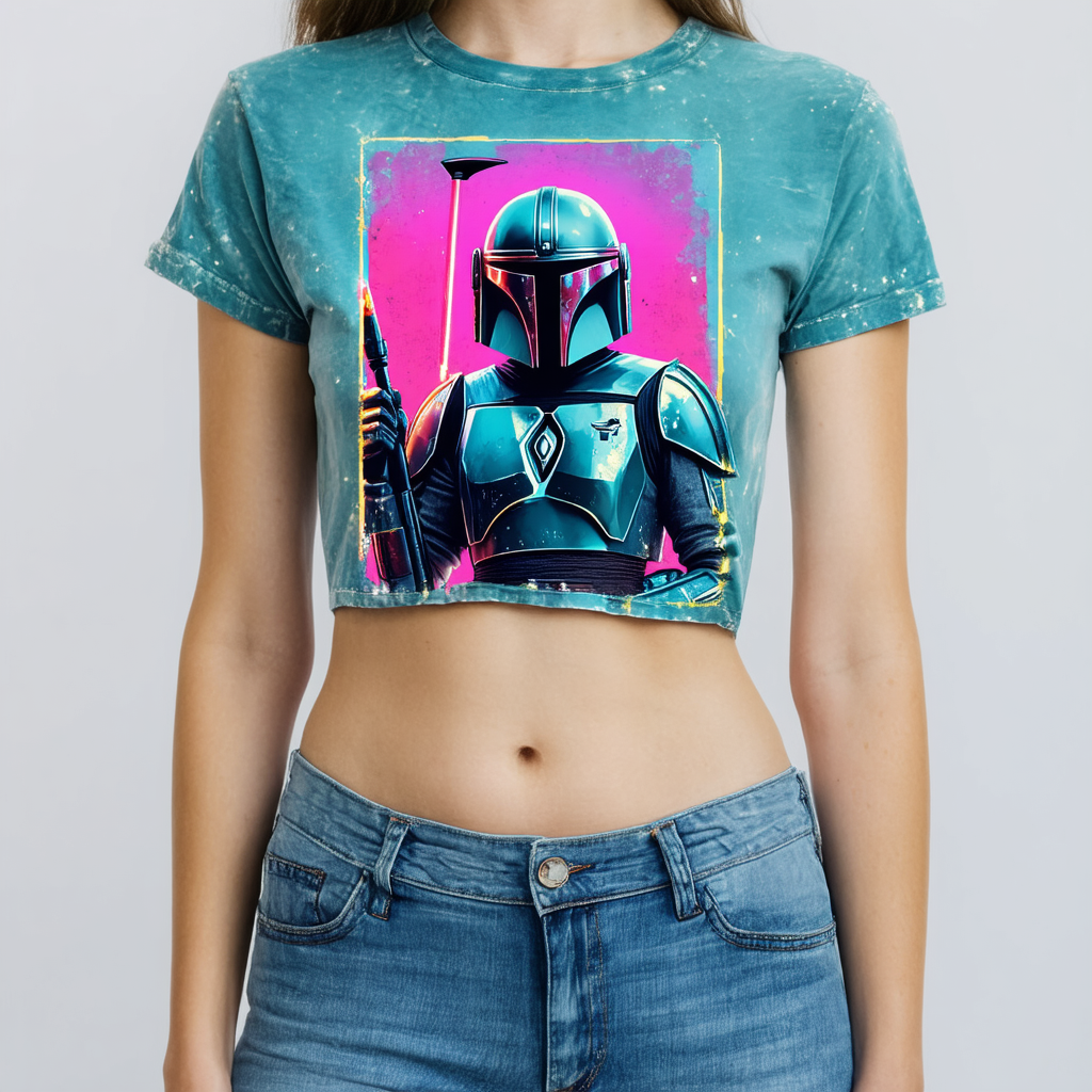 STAR WARS Mandalorian Neon Poster Women's Mineral Wash Short Sleeve Crop Tee