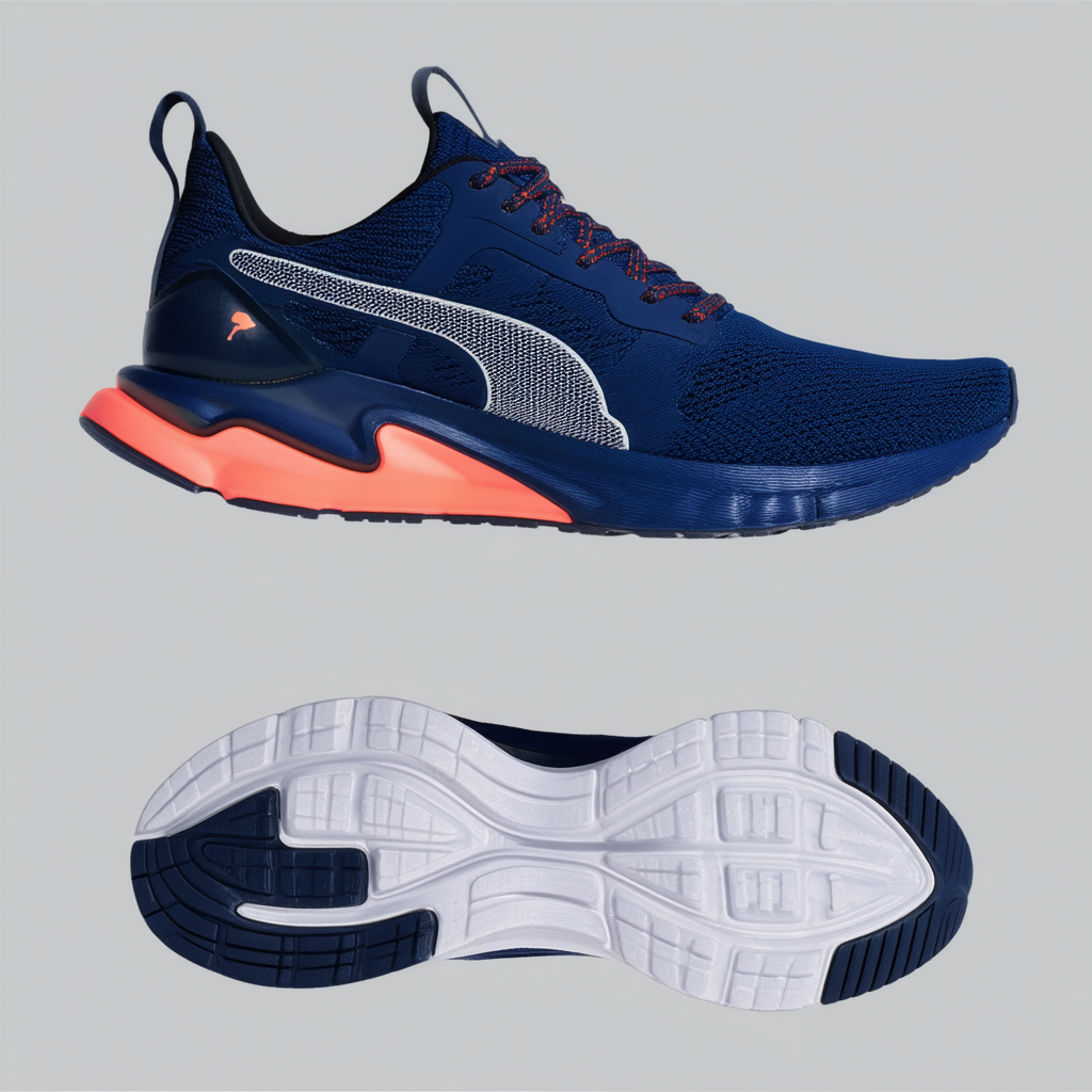 PUMA Mens Ignite Running Shoe, Deep Blue/Navy/Fluorescent Peach, 12 M US