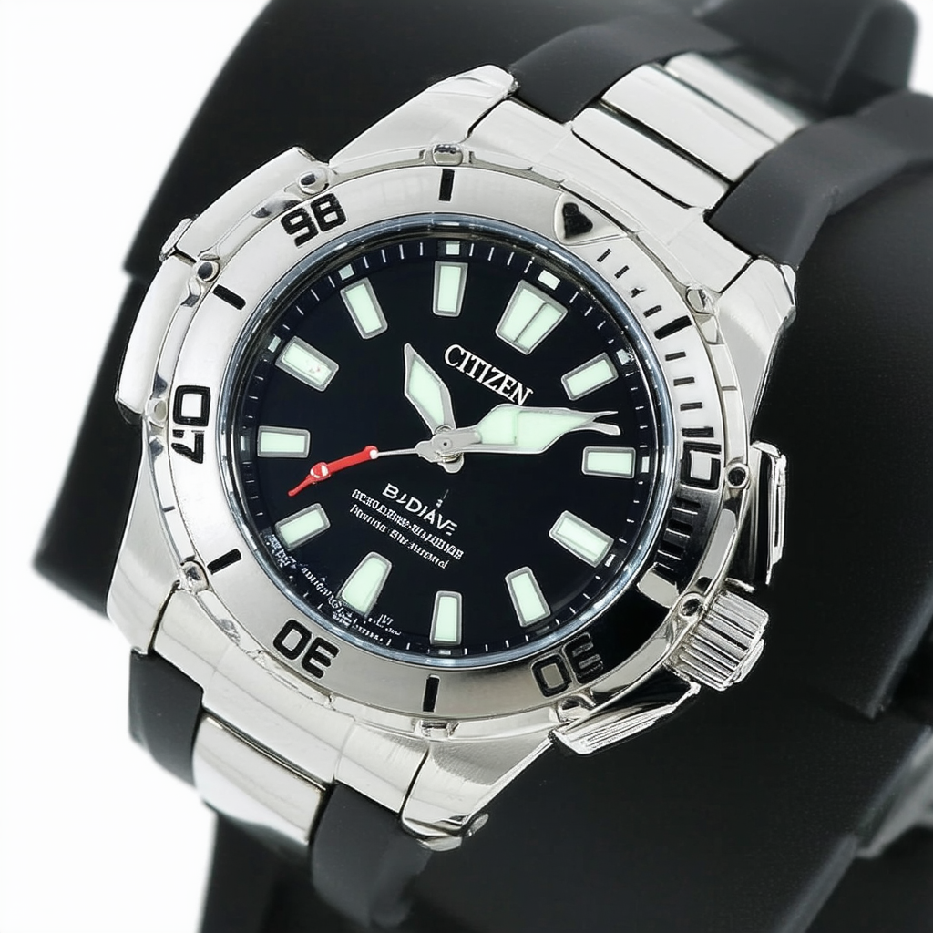 Citizen Men's BJ2000-09E Eco-Drive Aqualand Stainless Steel Black Rubber Dive Watch