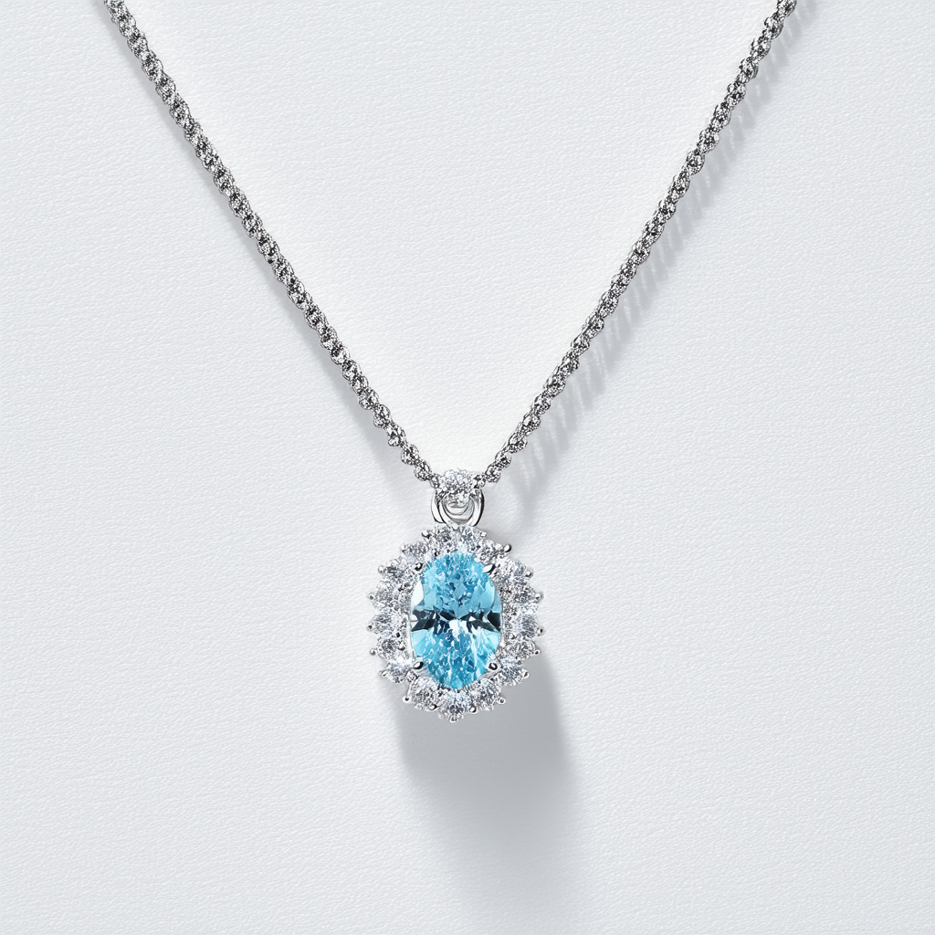 Amazon Collection Sterling Silver and Swarovski Aquamarine and Clear Crystal Pendant Necklace, 18"