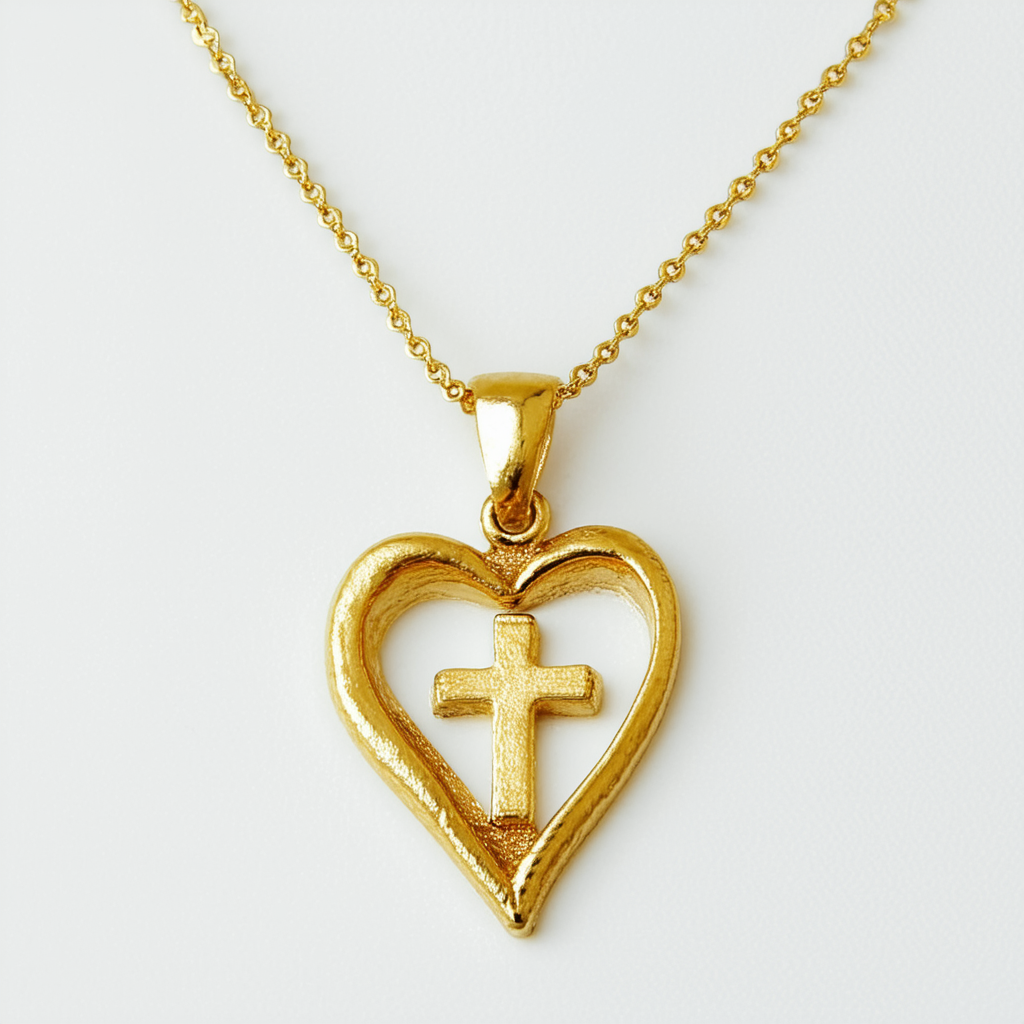 Amazon Collection Bob Siemon Gold Plated Freeform Heart and Cross Pendant Necklace, 18"