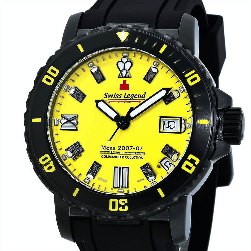 Swiss Legend Men's 20067-07 Commander Collection Watch with Yellow Dial and Black Rubber Strap