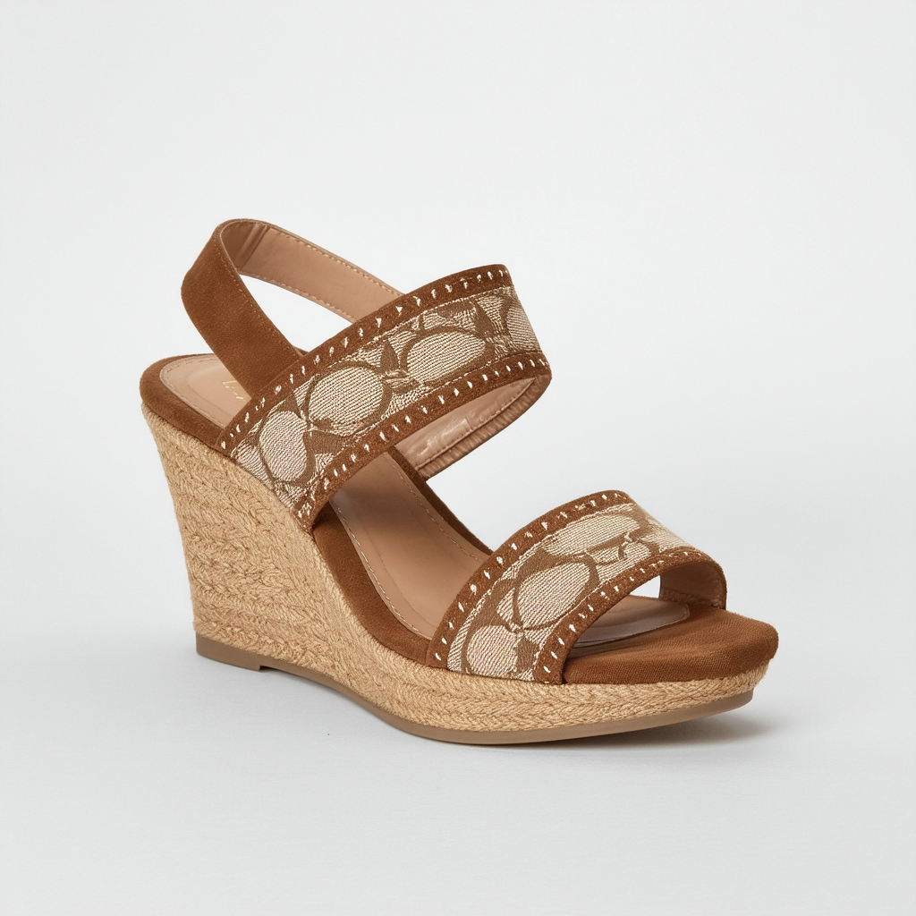 Coach Valerie Womens Size 7.5 Tan Textile Wedge Sandals Shoes