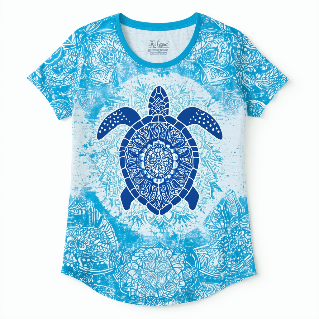 Life is Good. Women's Crusher-Lite Vee Mandala Turtle, Island Blue