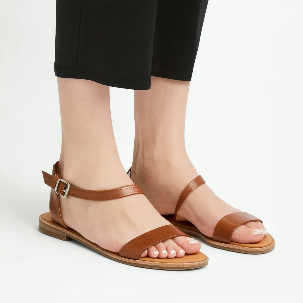 Naturalizer Womens Farah Leather Ankle Strap Flat Sandals