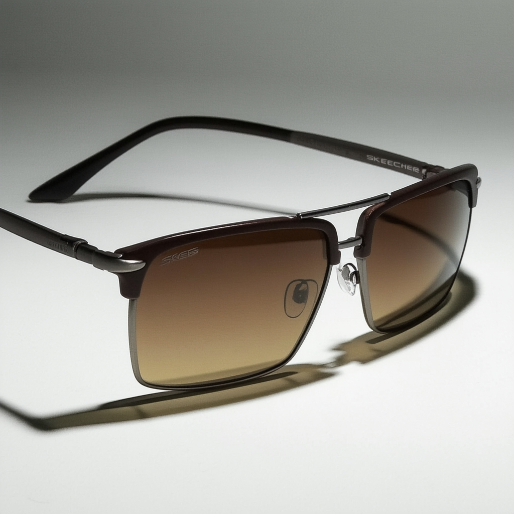 Skechers Mens Matte Dark Brown Metal Rectangle Sunglass, Brown Lens SE8073. 49E