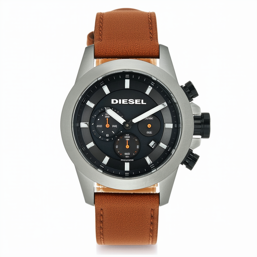 Diesel Men's DZ7359 Machinus Analog Display Quartz Stainless Steel Watch with Brown Leather Band