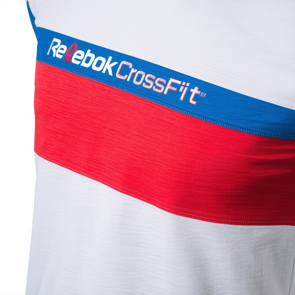 Reebok Mens Crossfit Forge Elite Fitness Tee Shirt Chalk White Blue Red (Large)