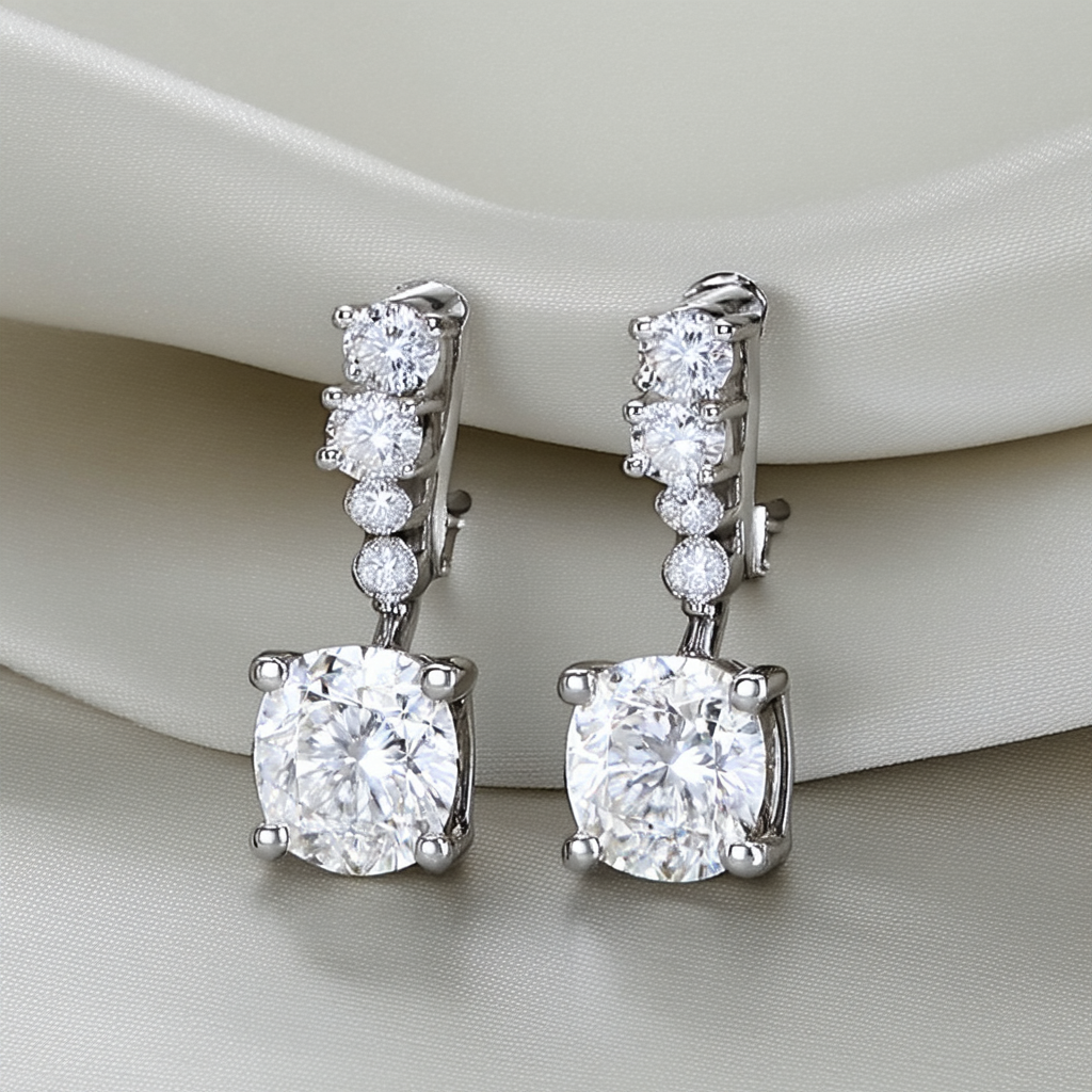 Amazon Collection Sterling Silver Cushion Cut Diamond Accent Drop Earrings