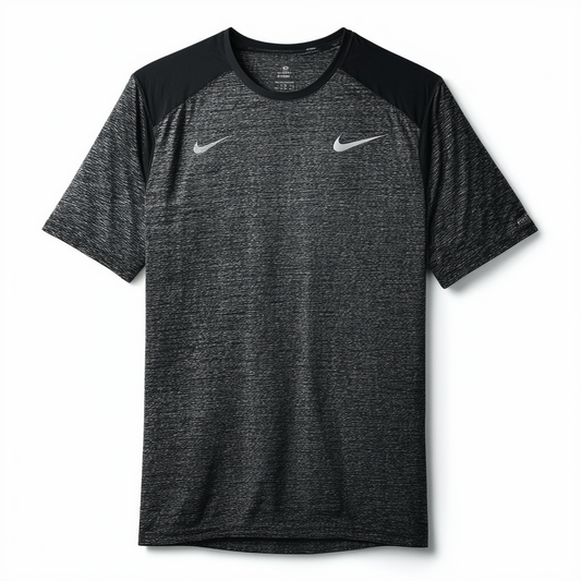 NIKE Men's Dri-FIT Cotton 2.0 Tee, Black Heather/Black Heather/Matte Silver, Large Tall
