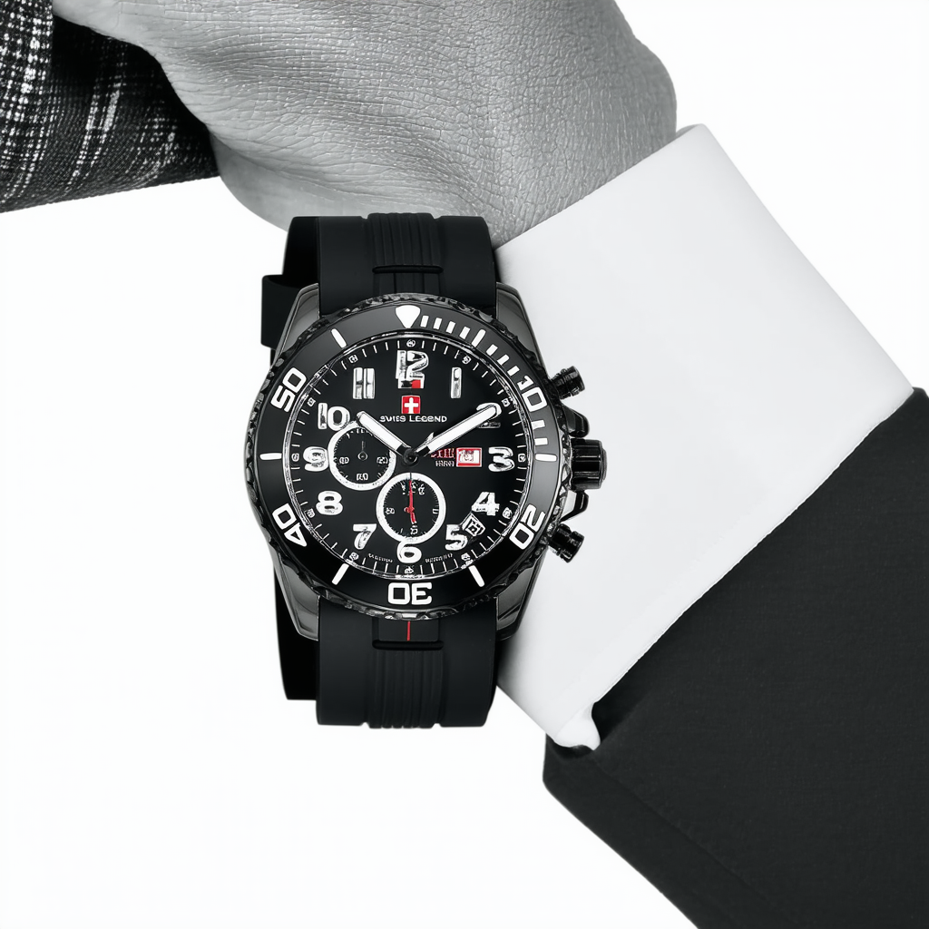 Swiss Legend Men's 21368-BB-01-RDAB "Avalanche" Stainless Steel Watch with Black Silicone Band