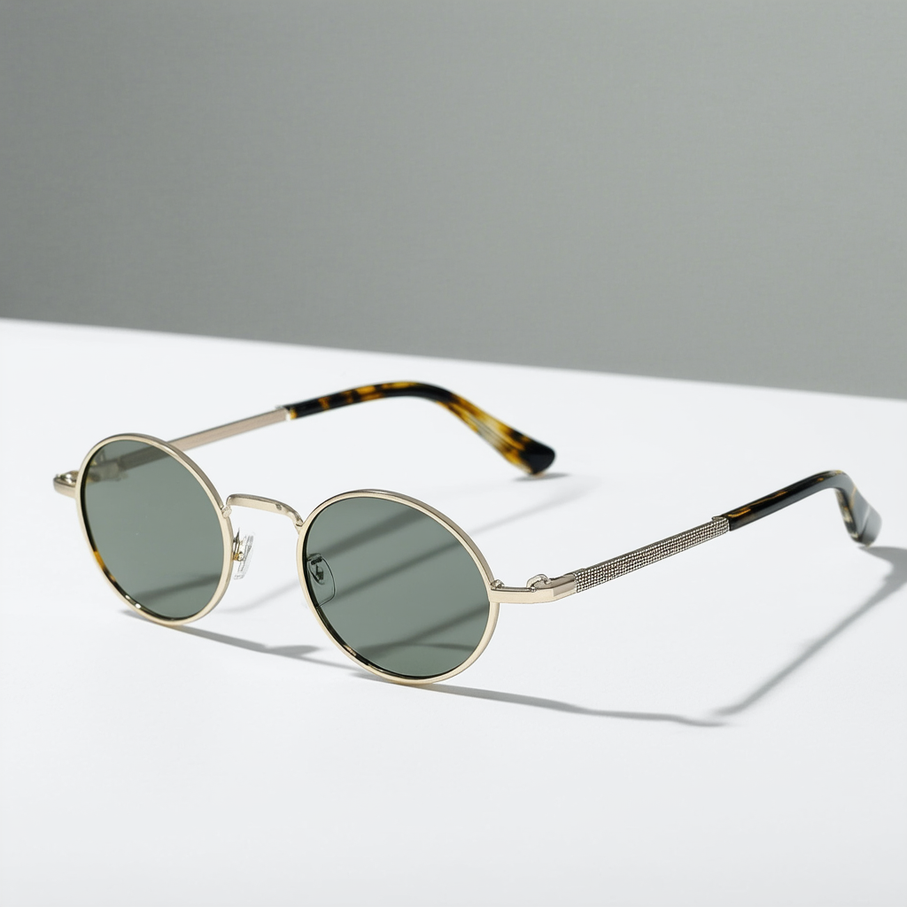 Classic P-3 Metal Temple Horn Rimmed Thin Round Sunglasses