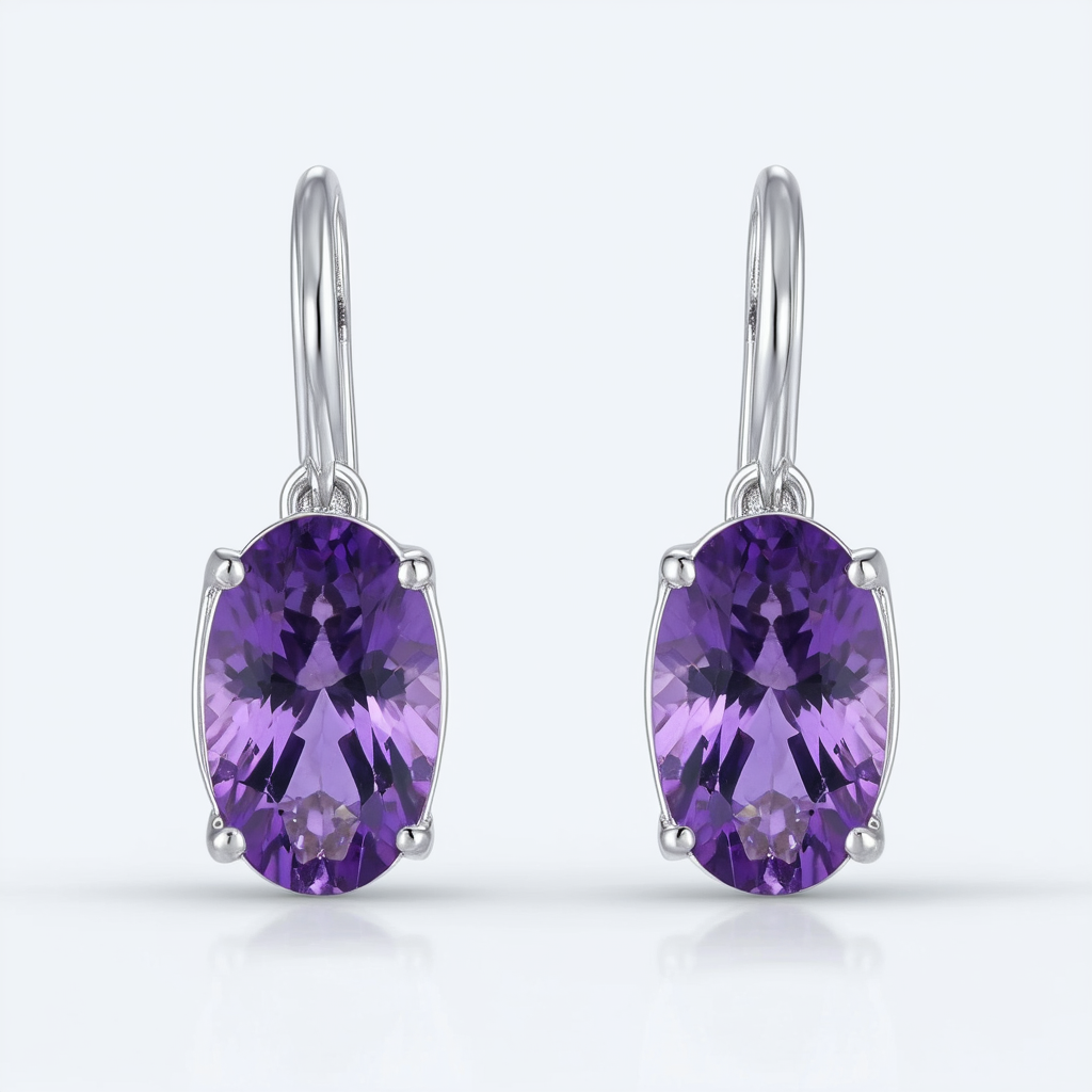 Amazon Collection Sterling Silver Oval-Shaped Amethyst Earrings