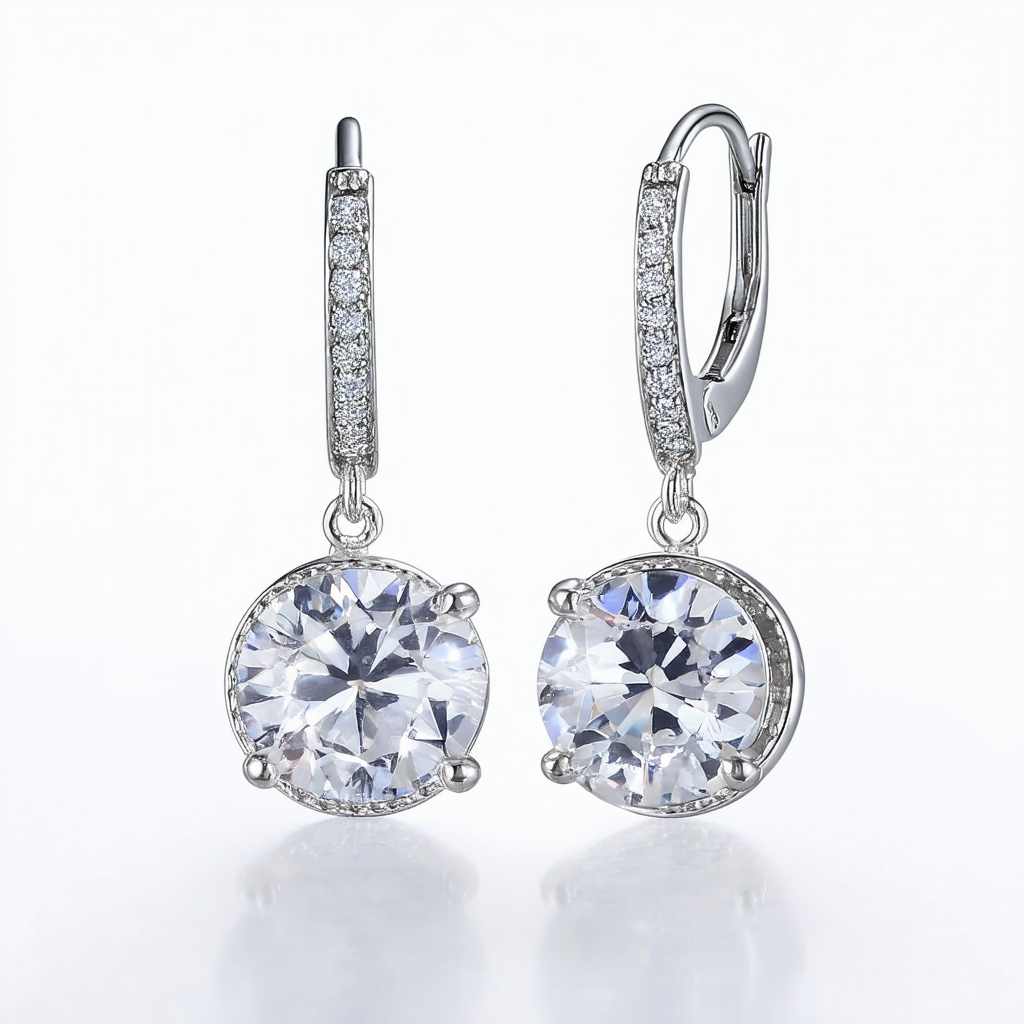 Amazon Collection Sterling Silver Crystal Ball Dangle Earrings