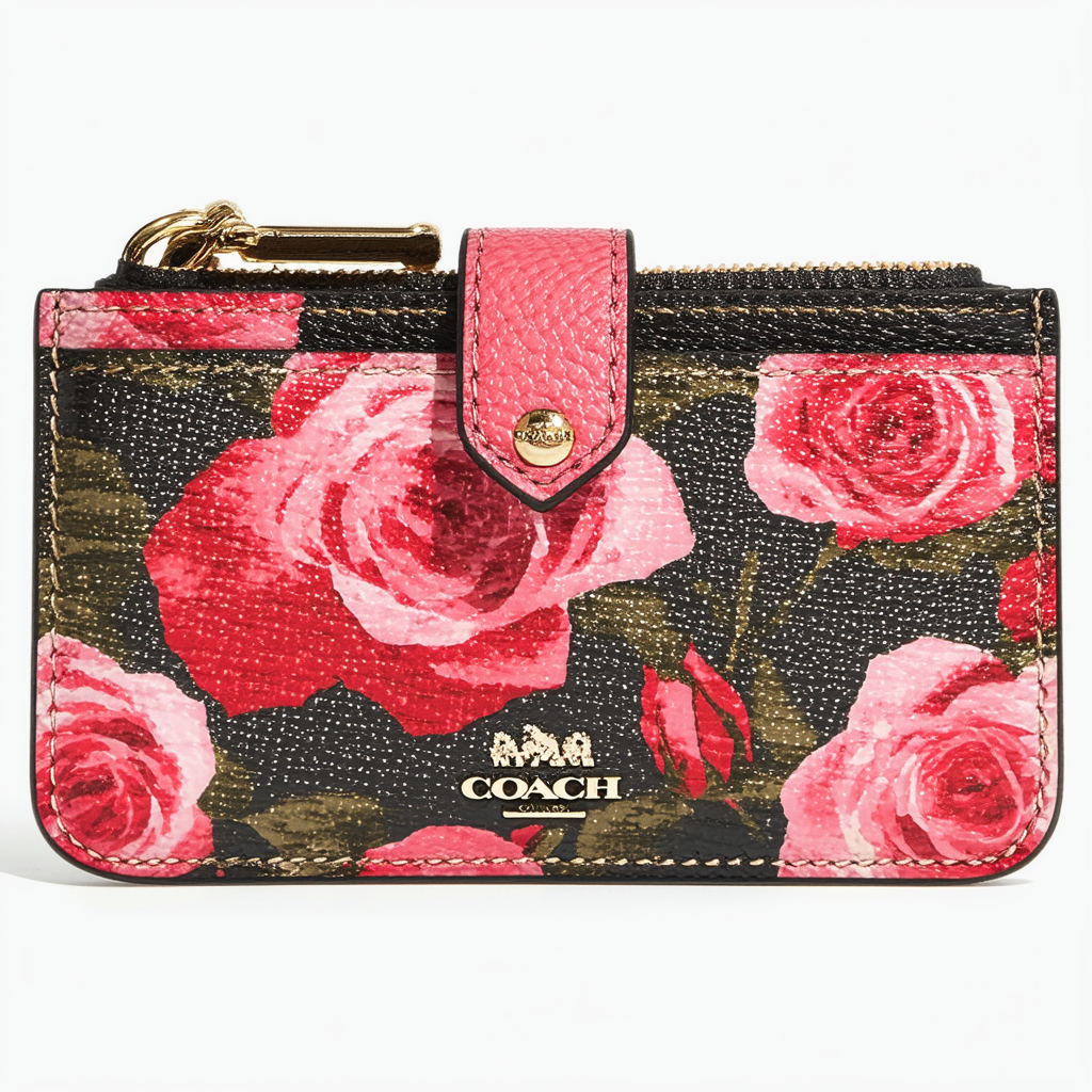 Coach Women`s Mini Skinny Id Case With Sleeping Rose Print