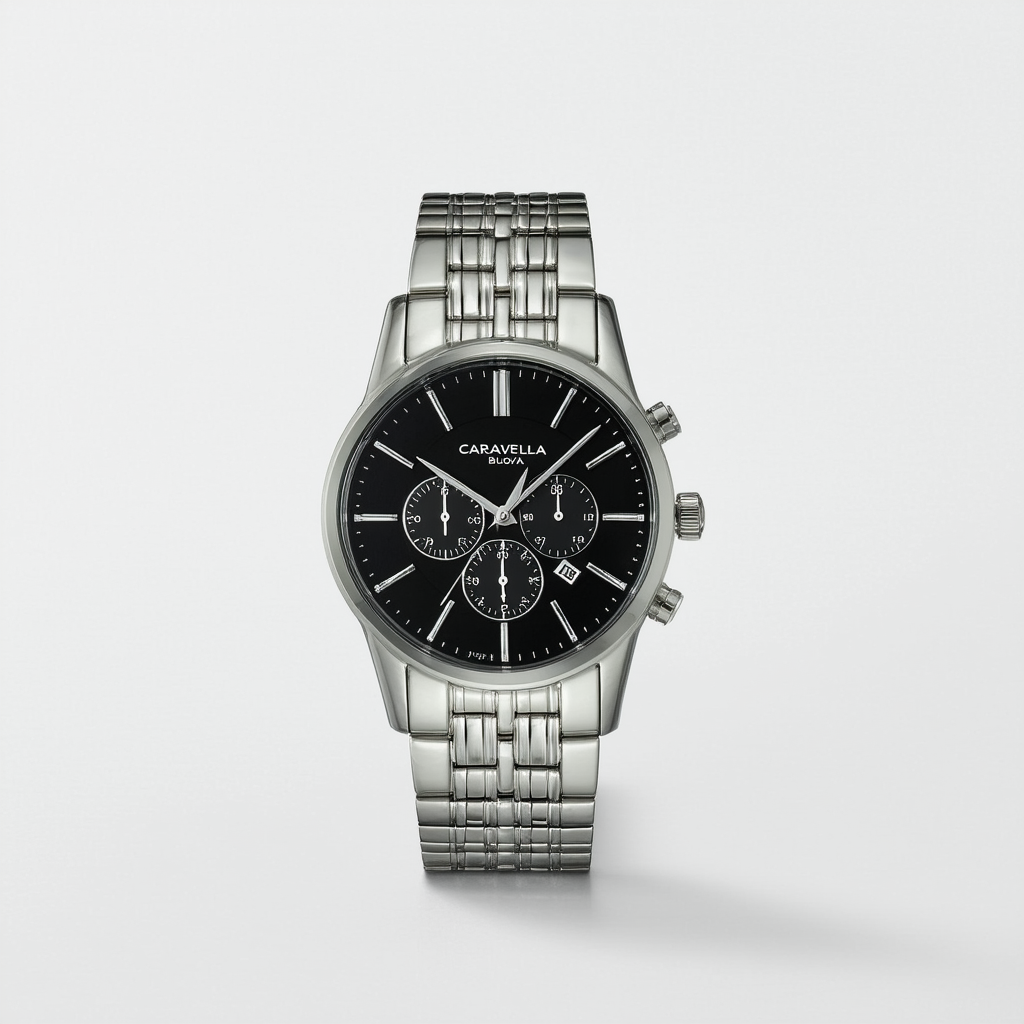 Caravelle by Bulova Men's 43B117 Stainless Steel and Black Dial Bracelet Watch