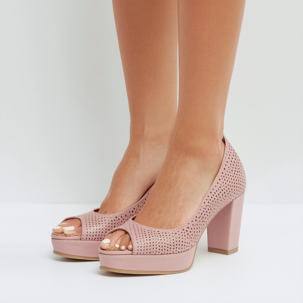 Qupid Mady-05 Blush Perforated Almond Toe Platform Pump