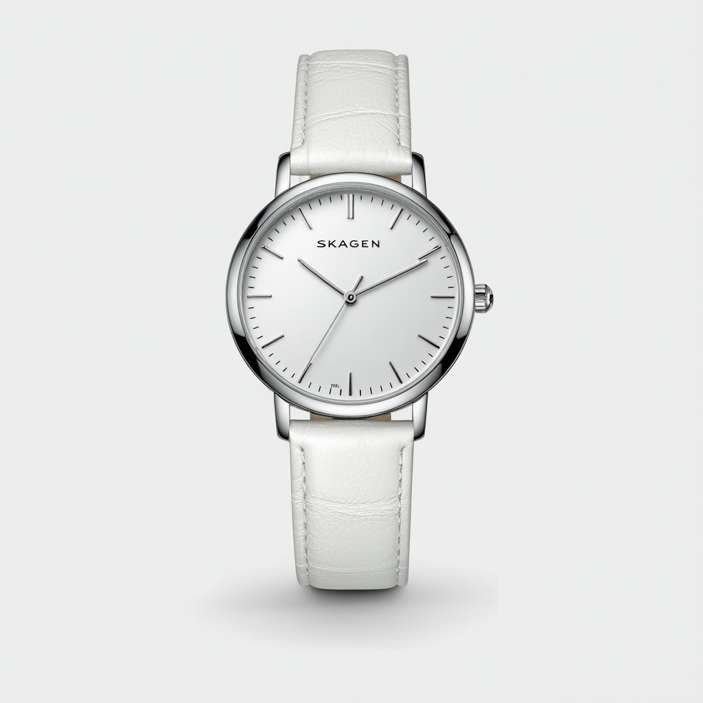 Skagen Women's 358XSSLWW Denmark White Leather White Dial Watch