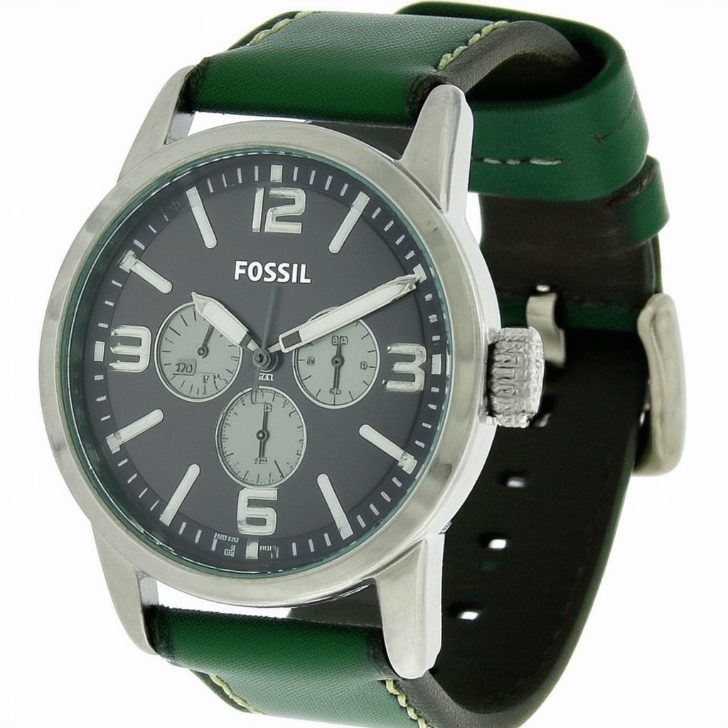 Fossil Men's JR1127 Green Leather Strap Black Degrade Analog Dial Watch